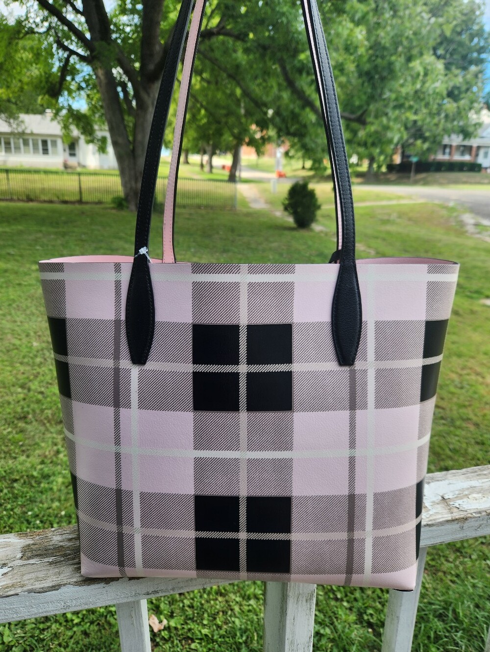 Kate Spade New York Arch Woodland Plaid Large Reversible Tote NWT - Picture 2 of 12
